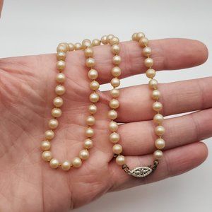 16 Inch 925 Sterling Silver Faux Pearls With Fancy Clasp Necklace